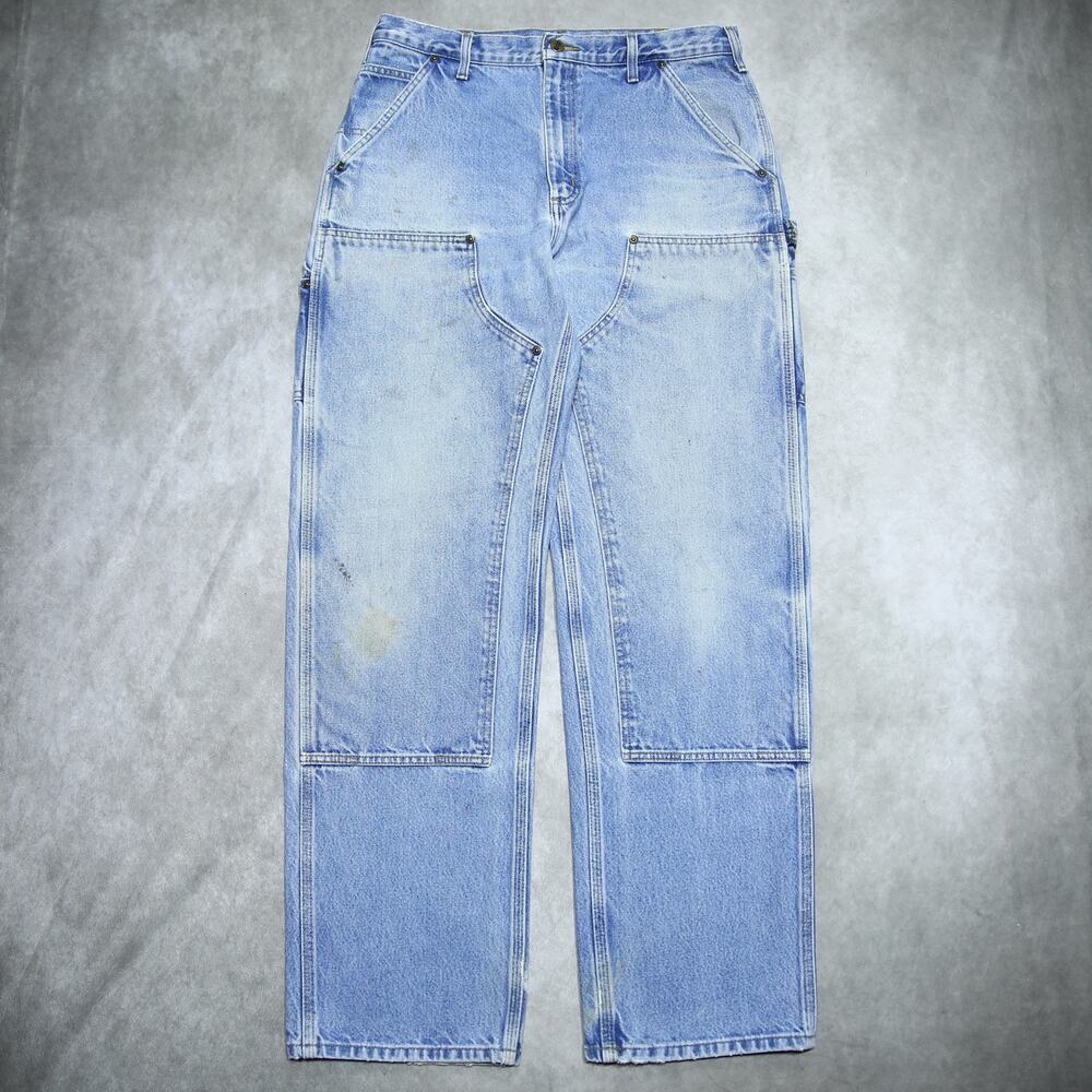 Vintage Carhartt B73 DST Faded Blue Jeans Denim Double Knee Carpenter Pant 33x32